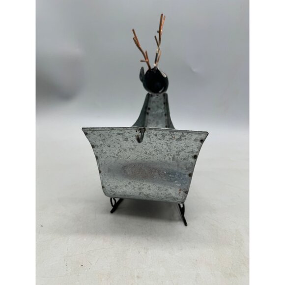 Christmas Galvanized Metal Reindeer Flowerpot Decor Copper Antlers Metal READ - Picture 4 of 6